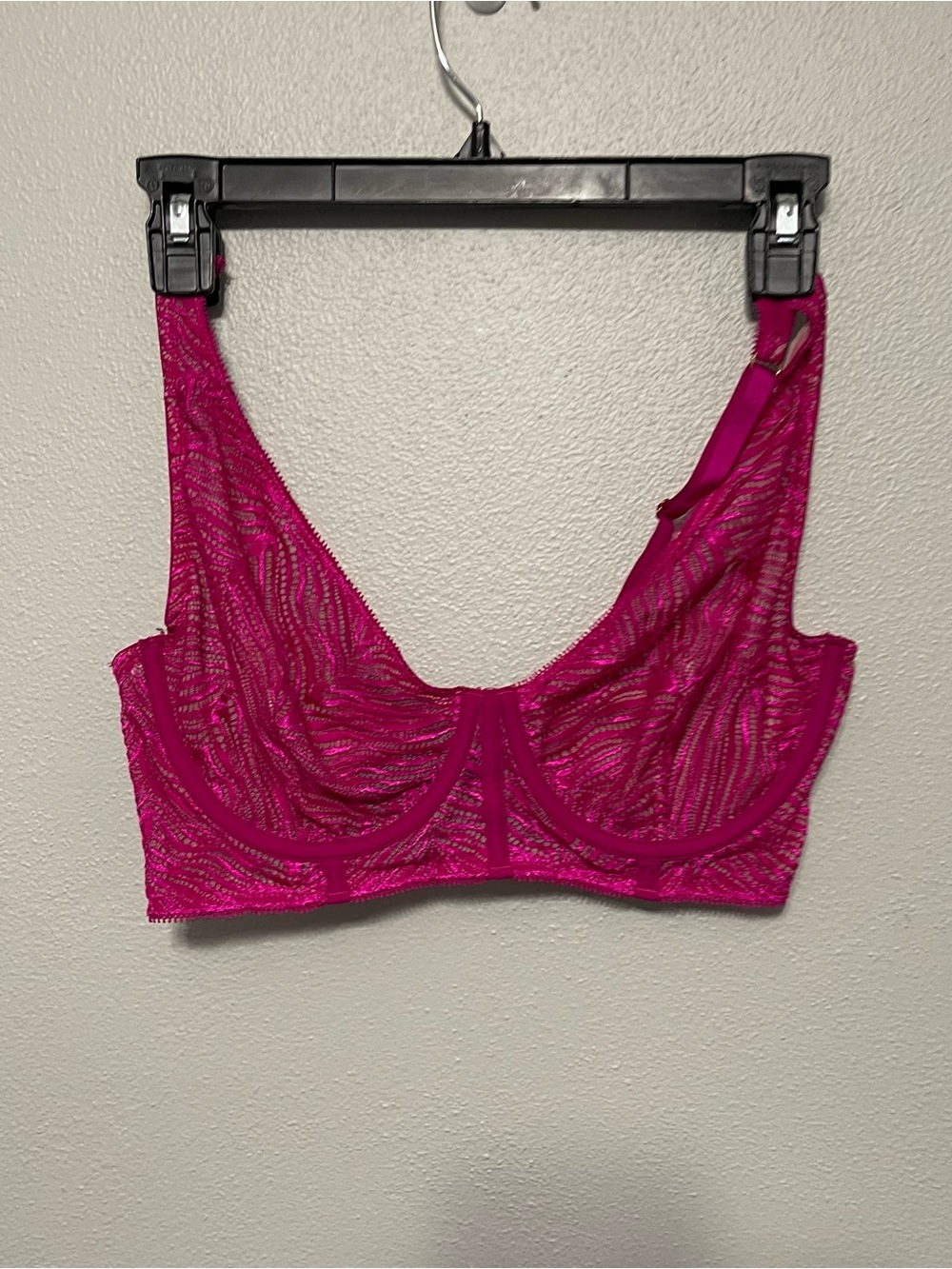 Victoria Secret Unlined Plunge Lace Bra Deep Pink Underwire Womens 36D